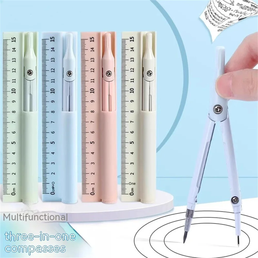 Three in One Multifunctional Compass Ruler with Pencil Refills Lead Circle Math Geometry Tool Student School Stationery Supplies,mathematical rulers set,drawing tool set