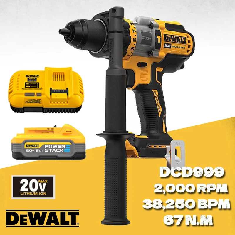 Dewalt Cordless Hammer Drill/Driver Kit 20V Flexvolt Advantage 2000Rpm Trapano Elettrico A Percussione Motore Brushless Utensile Elettrico Dcd999