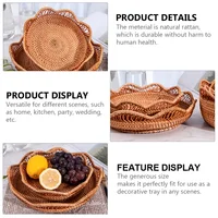 Light Brown Rattan Fruit Basket Handwoven Tray Storage Container Wicker Weaved Basket Home Storage Baskets ganization 2