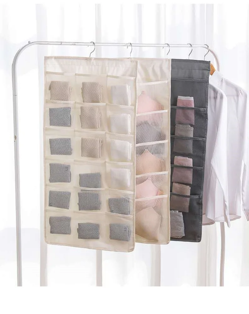 Non-Woven Double-Sided Underwear Storage Bag Wardrobe Hanging Bag Folding Clothing Organizer Transparent Socks Bra Storage Bags 6