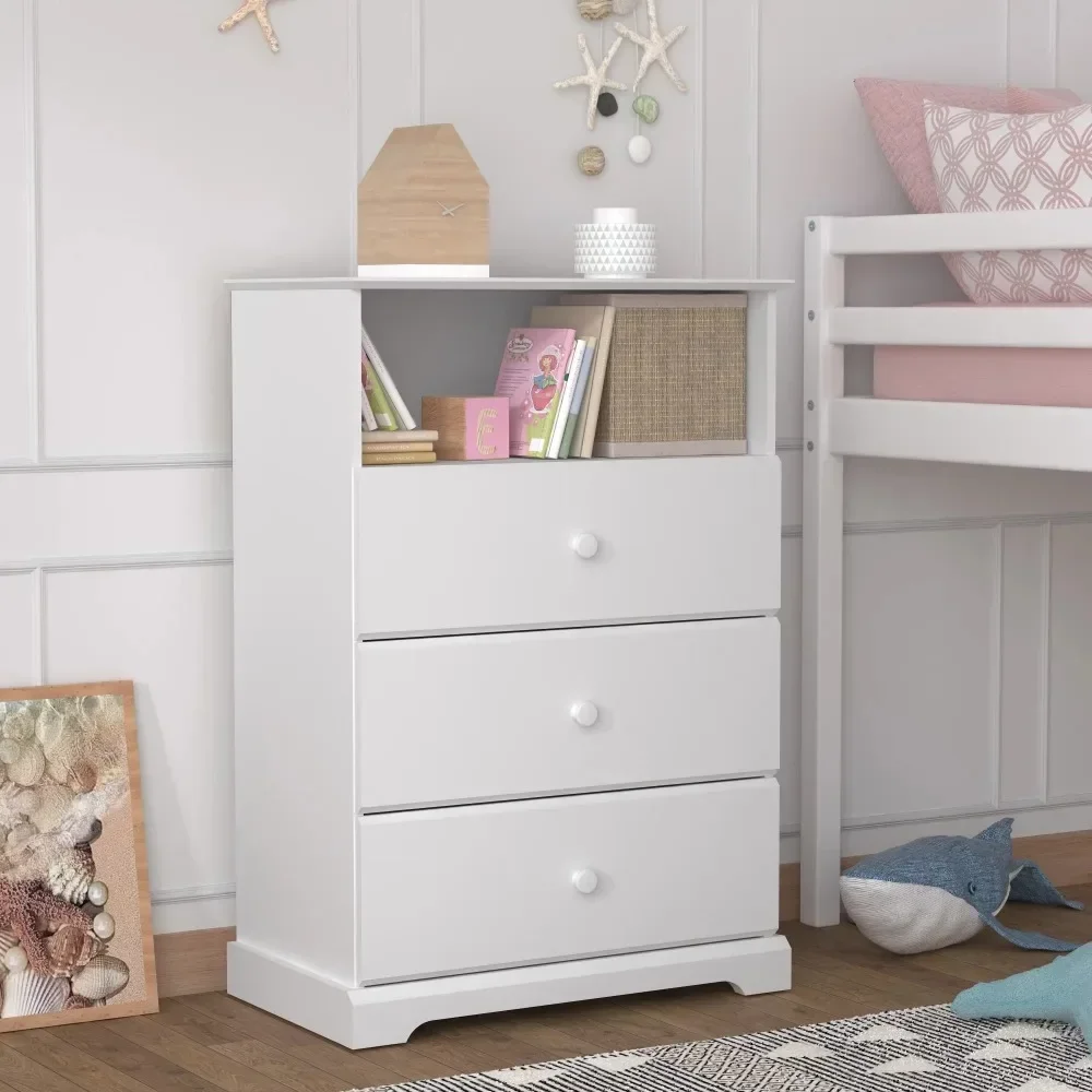 

Campbell Wood 3-Drawer Kids Dresser with Storage Shelf, White Dressers for Bedroom, Storage Cabinet with Drawers, Bedside Table