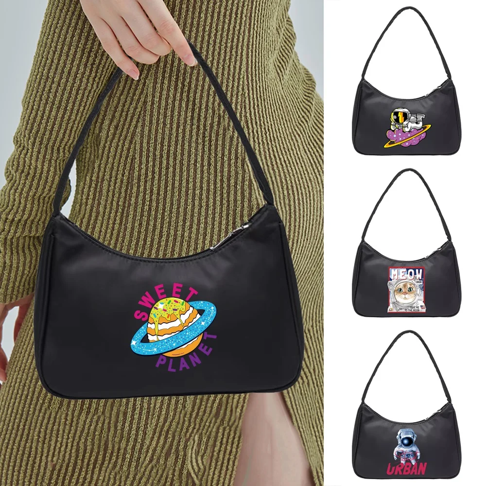 Handle Bag Women Handbag Shoulder Tote Underarm Astronaut Print Female Small Subaxillary Bags Clutch Shopping Zipper Pouch Purse