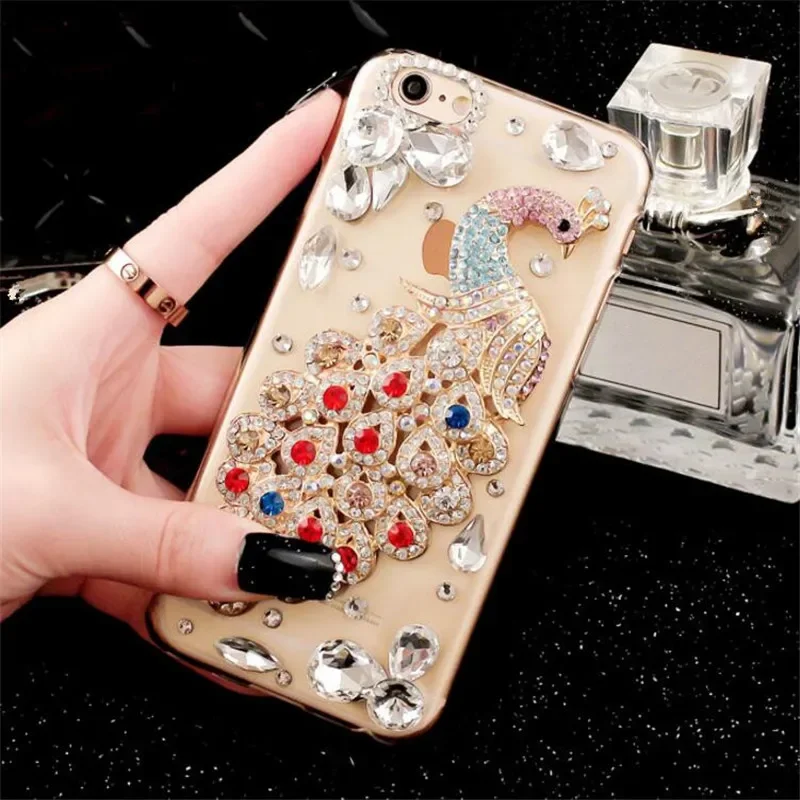Bling Luxury Fundas Crystal Rhinestone Peacock gem Soft Cover Case Skin For iphone 15Plus 14 11 12 13 pro XS MAX XR 16 PLUS Capa