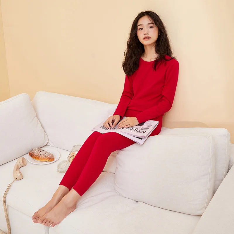 Semir Thermal Underwear Suit Men Autumn And Winter Thickened Brushed Red Couple Round Neck Autumn Clothes Long Pants thermal underwear sets