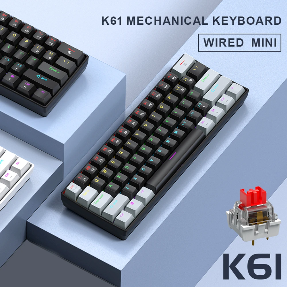 K61 Wired Mechanical Keyboard,61-key Design,1000Hz Return Rate,USB2.0 Full-speed Connection to Devices - 3