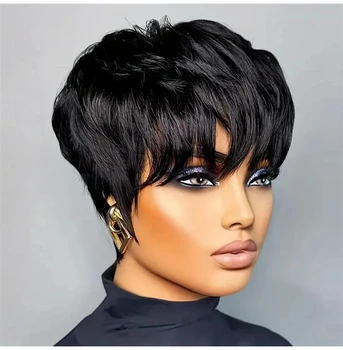 Parrucca corta per le donne Parrucche per capelli umani Parrucca taglio pixie Capelli umani veri Parrucche pixie fatte a macchina Parrucche diritte taglio di capelli a strati corti