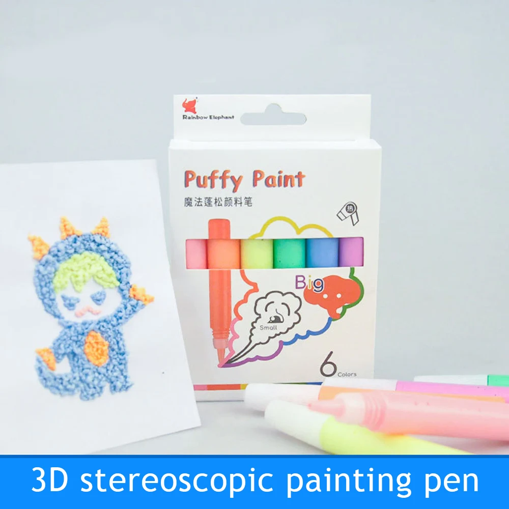 

6 Colors/set Magic Popcorn Pens Puffy 3d Art Safe Pen For Greeting Birthday Cards Kids Bubble Pen Diy Cotton Pen Kids Gifts