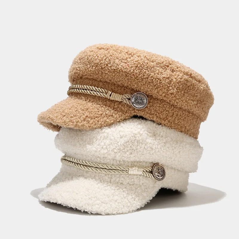 Autumn and Winter Military Cap Women's Casual Warm Flat Top Hat Women Fashion Accessories for Women Head Decoration