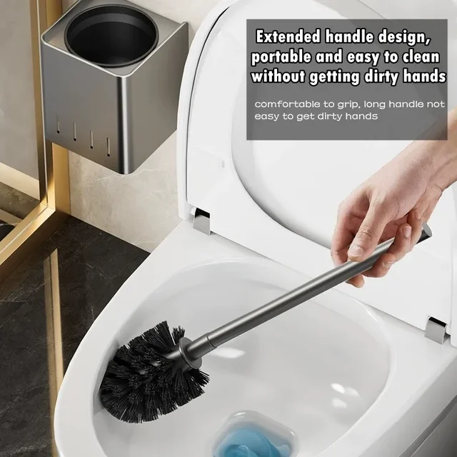 Spazzola per WC in acciaio inossidabile Spazzola per pulizia per WC Appeso a parete Pavimento Strumenti per la pulizia della casa Set di accessori per il bagno 4