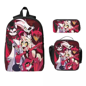 3Pcs Hazbins Hotels Backpack Set for Boy Girl Pencil Boxes Bookbag Sets with Lunch Box For Primary School Students Knapsack 1