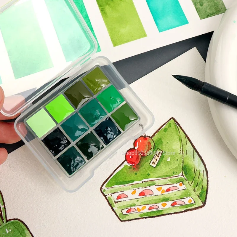 Watercolor painting set watercolor paint watercolor pigment 12 Colors white night watercolor paint packed 0.5/1ML green series artist grade plant painting portable travel art supplies