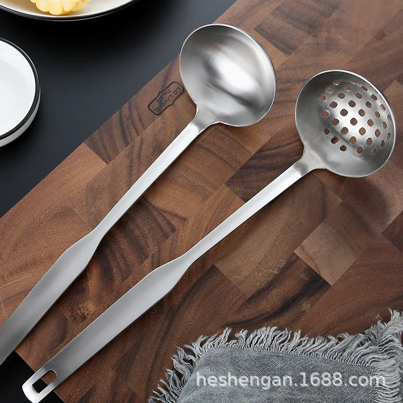 Stainless Steel Soup Ladle, Hot Pot Spoon Set, Household Golden Big Soup Ladle Colander, Perforated Ladle Porridge Spoon
