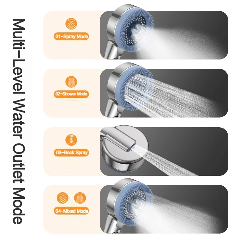 4 Mode Massage Shower Head Adjustable One Key Stop Bathroom Filter High-pressure Water-saving Shower Mixer Nozzles Accessories 3