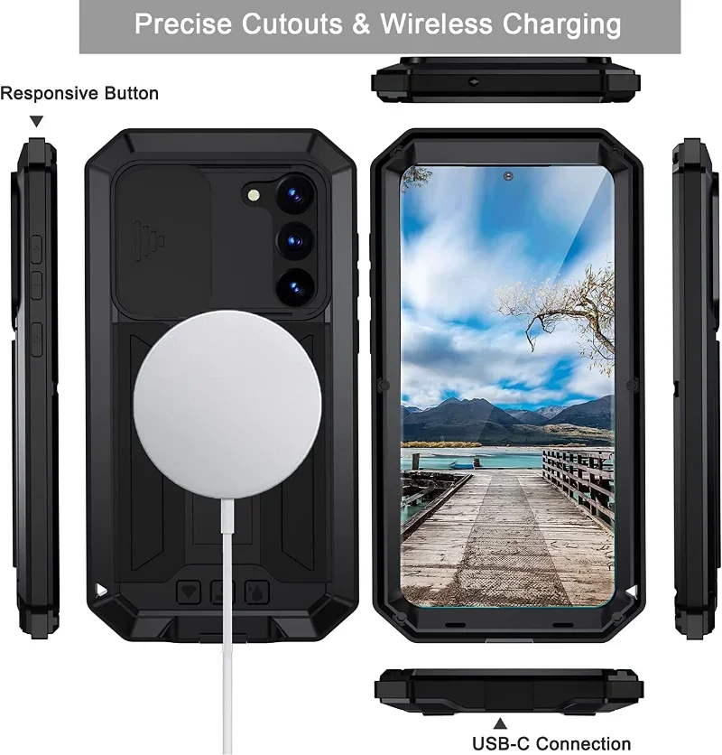 Heavy Duty Armor Metal Case with Screen Protector For Samsung S22 Plus S23 Ultra Shockproof Military Aluminium Silicone Cover