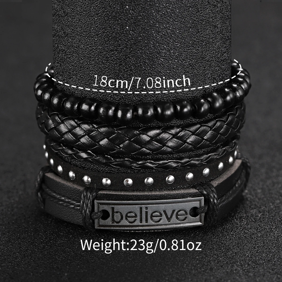 5PCS/Set Men's Business Watches Fashion Arabic Dial Leather Band Quartz Watch Bracelets Set（Without Box） 6