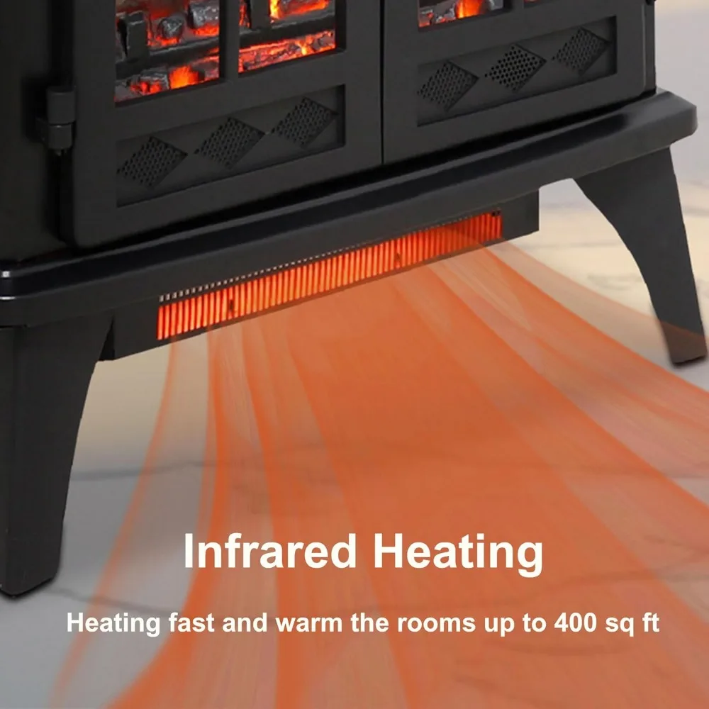 24 Inch Electric Fireplace Virtual Stove - Infrared Quartz Fireplace Heater w/ 3D Flame - Portable Fireplace w/Remote 4