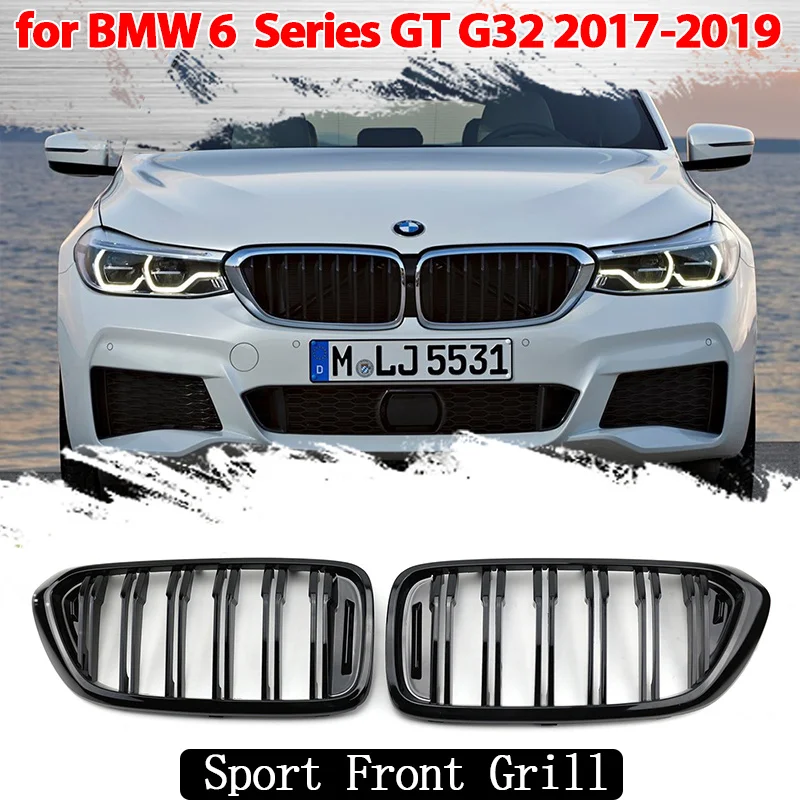 

Front Kidney Grille Hood Grills Double Line for BMW 6 series GT 6GT G32 2018-2020 Gloss Black Car Front Kidney Grille Grill