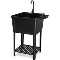 Utility Sink Laundry Tub for Washing Room, 23.6"×23.6"×36.2" Freestanding Utility Sink with Stainless Steel Faucet, Black 1
