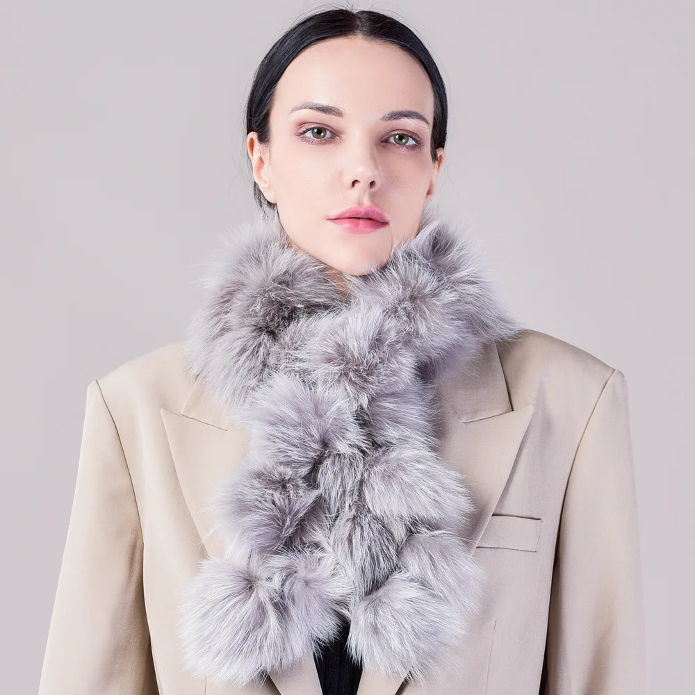 

10 Colors Fashion Ladies Raccoon Pompon Thick Ring Women Warm Winter Outstreet Luxury Fox Fur Ball Long Scarf