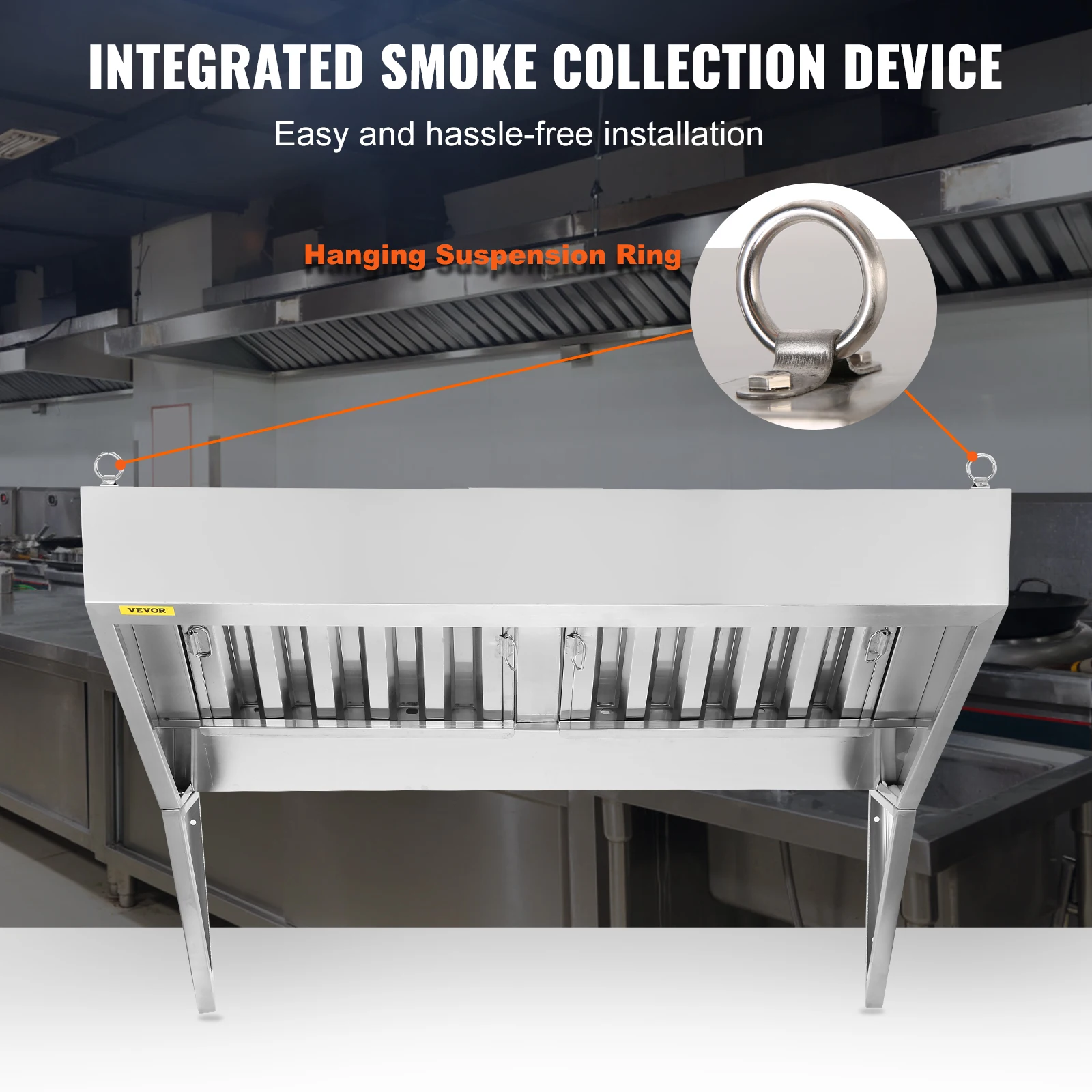 VEVOR 4/5/6/7/8/9FT Commercial Exhaust 201 Stainless Steel Concession Hood Under Cabinet Range Hood Kitchen Vent Hood Sliver 5