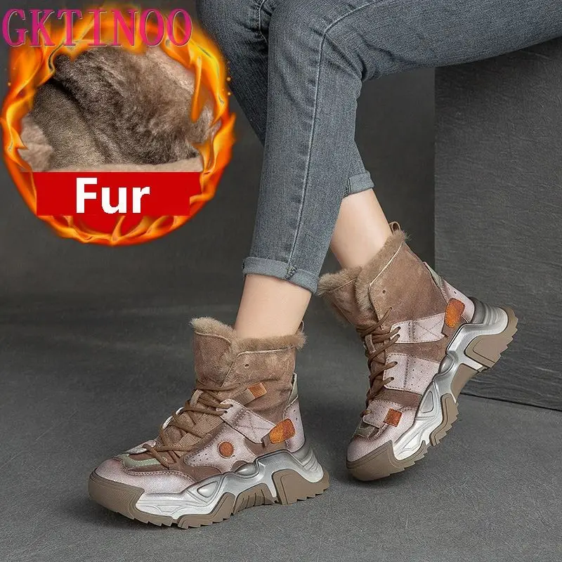 

GKTINOO Genuine Leather Shoes Women Sneakers Lace-up Retro Mixed Colors 2024 New Winter Handmade Concise Platform Sneakers