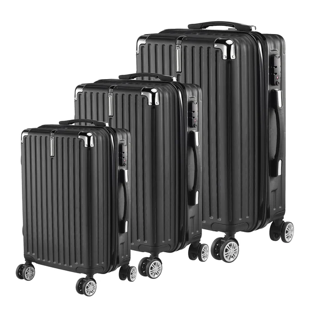 Ensemble de 3 valises rigides ABS avec poignée télescopique et roulettes pivotantes, tailles 28/24/20 pouces, pour voyages d'affaires et vacances, couleur noire 1