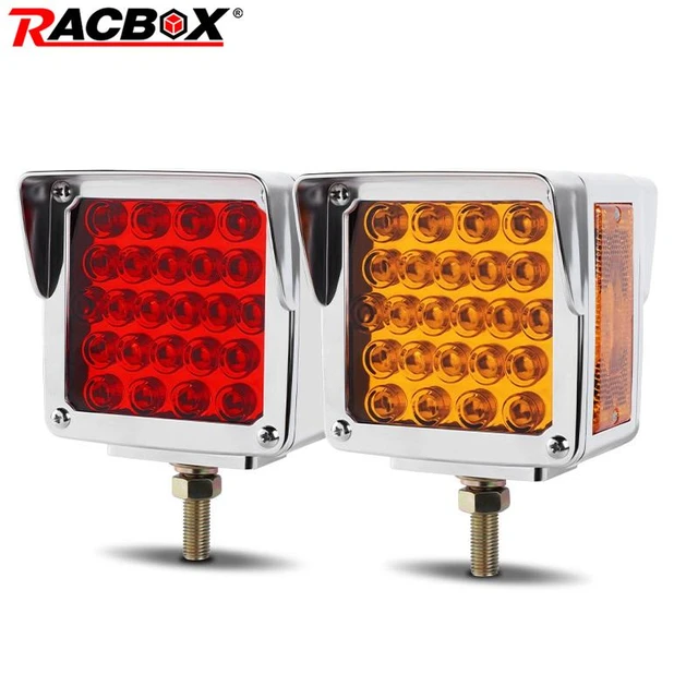 12V 24V Truck Trailer Square Dual Face Stop Turn Tail Light Amber Red