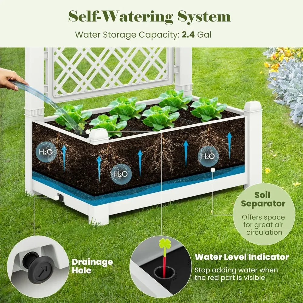 Self-Watering Raised Garden Bed Set with Trellis (2-Pack) 2