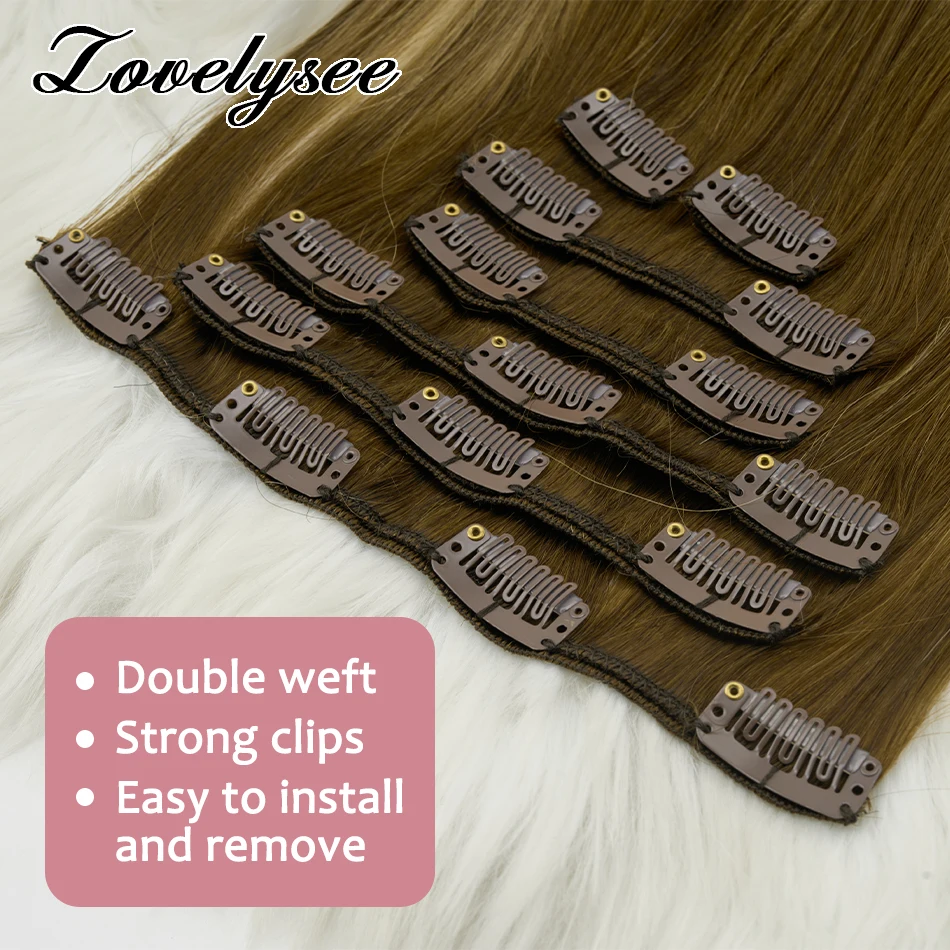 7Pcs Clip in Human Hair Extensions Straight Balayage Hair Extensions Vrigin Remy Human Clip Ins for Women 14 to 24 Inch