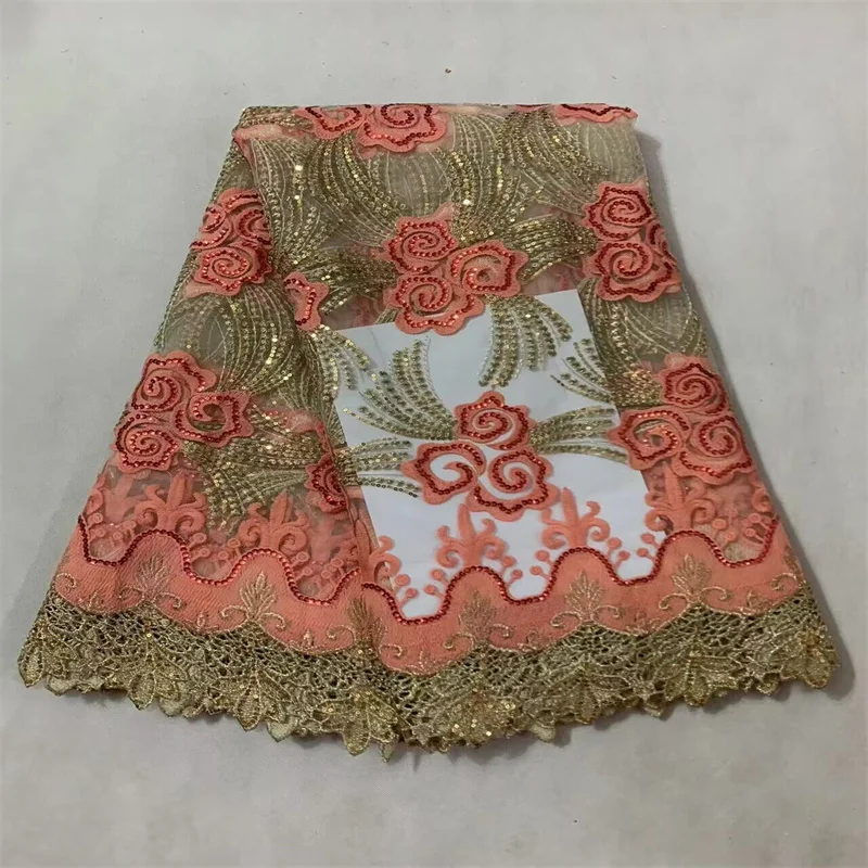 

African Lace Fabric 2.5 Yards Embroidery Nigerian Lace Fabric High Quality Cord Gold White French Net Lace for Wedding Dress