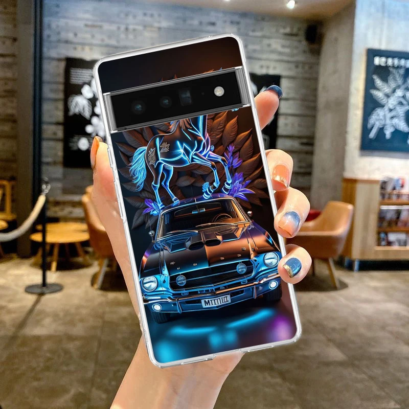Sleek Shockproof Silicone Car-Themed Phone Case with Transparent Design