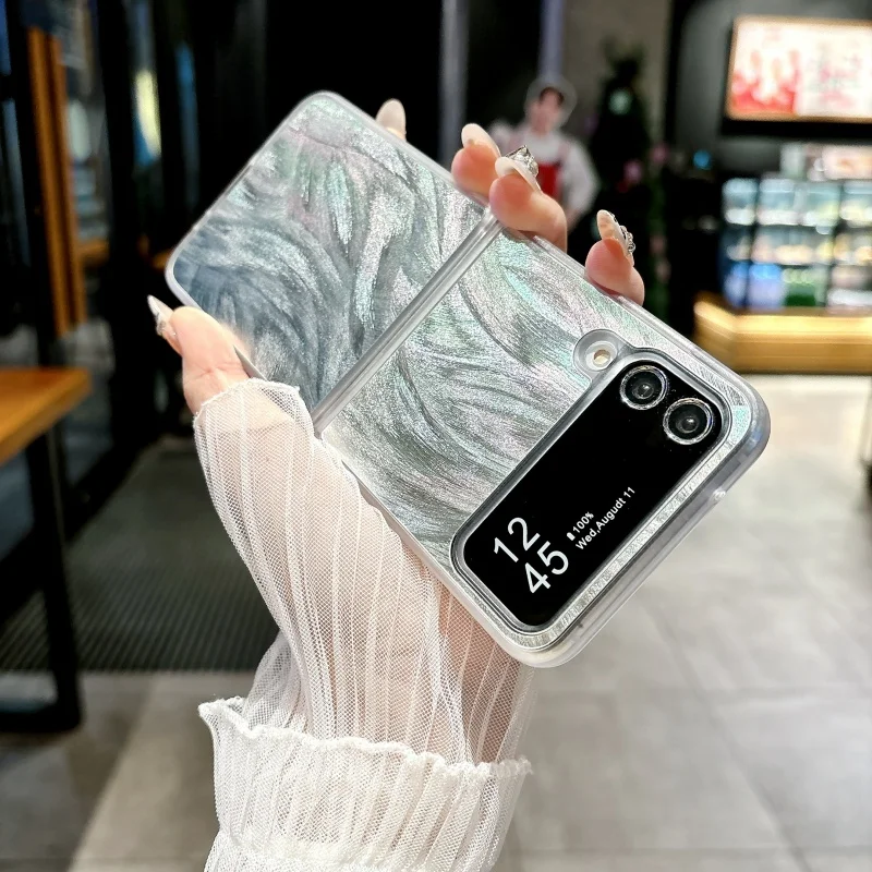 Luxury Transparent Feather Veil Aurora Borealis Foldable Phone Case - Shockproof Protection Cover