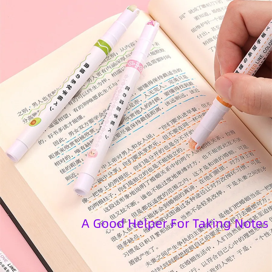 귀여운 꽃 선 모양의 형광펜 롤러 팁 곡선 라이너, 문구용 마커 필기 일기 쓰기 드로잉, 6개/세트