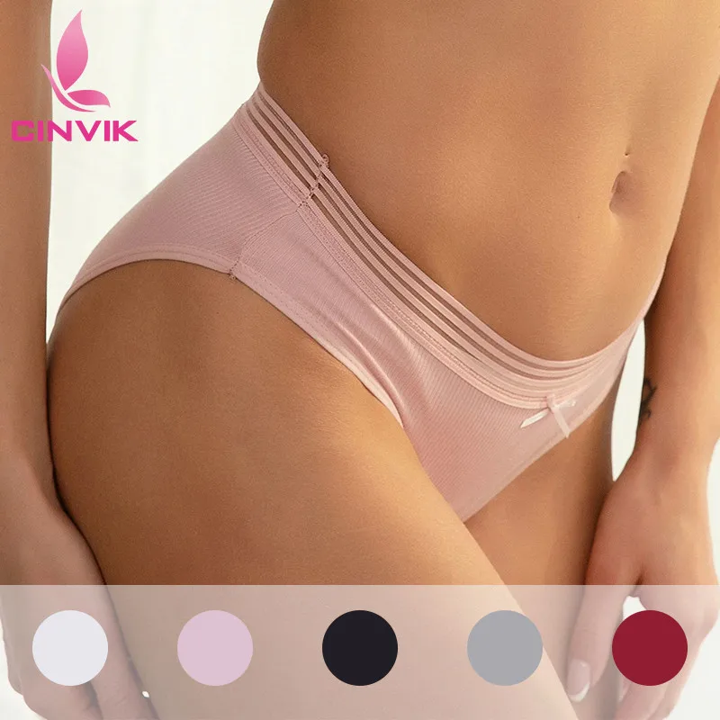 

CINVIK Cute Cotton Women Underwear Sexy Mid Waist Panties Bow Solid Color Breathable Soft Fit Girl Lingerie Comfortable Briefs