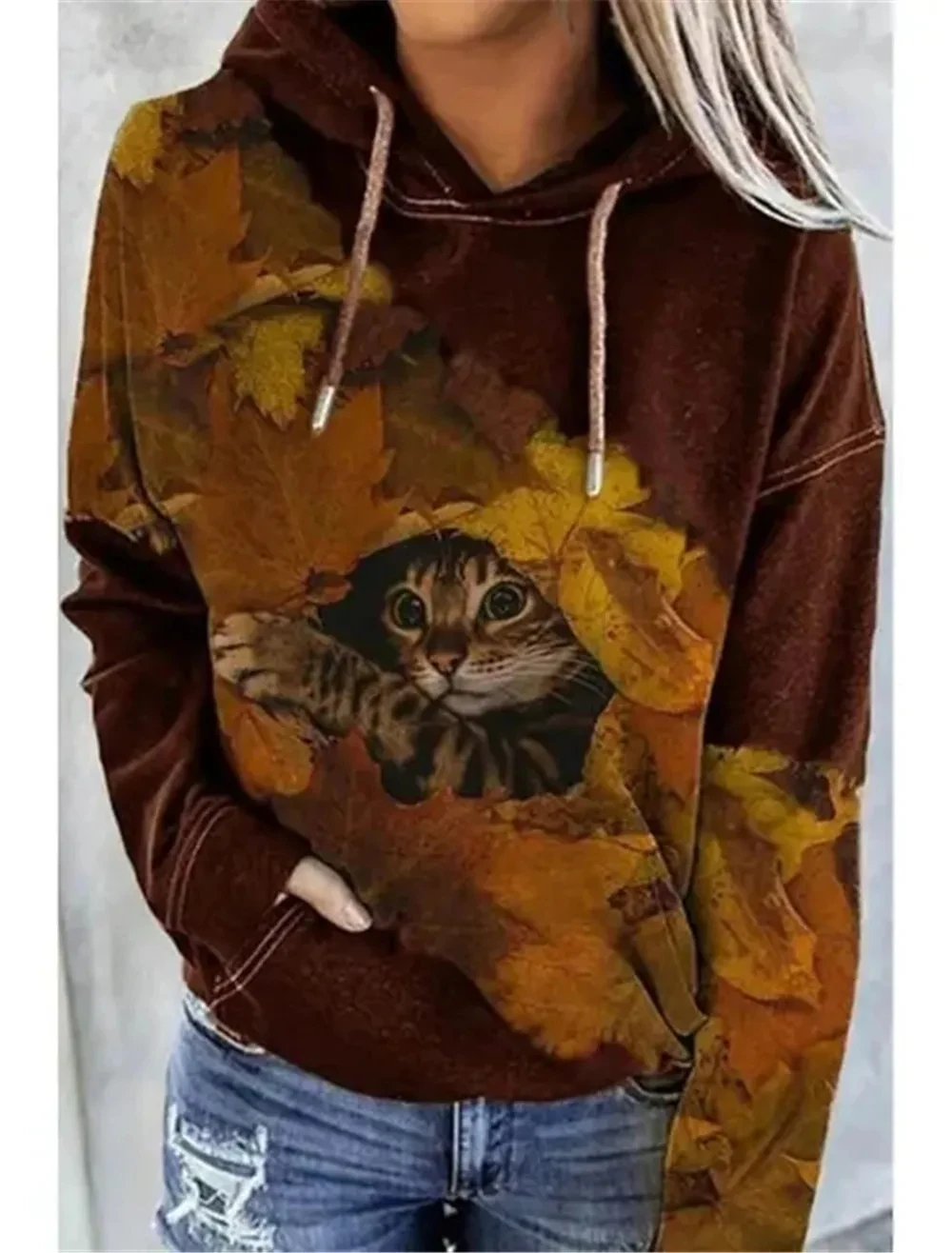 

Vintage Ethnic Women's Hoodie Fashion Casual Versatile Sweatshirt Autumn Wimen Splicing Pullover Loose Harajuku style Clothing
