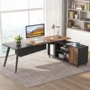 L-Shaped Computer Desk with File Cabinet, 78.74 Inch Large Executive Office Desk with Shelves, Industrial Business Fu 1