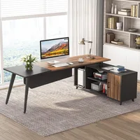 L-Shaped Computer Desk with File Cabinet, 78.74 Inch Large Executive Office Desk with Shelves, Industrial Business Fu 1