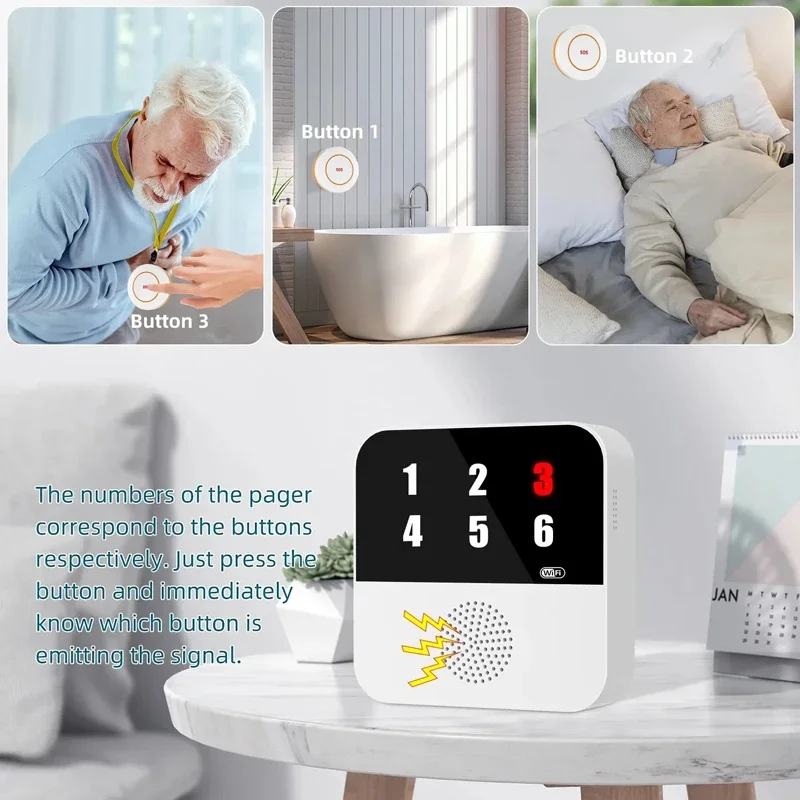 Tuya Smart WiFi Elderly Caregiver Pager SOS Call Button Emergency SOS Medical Alert System for Seniors Patients Elderly At Home Wireless Calling System