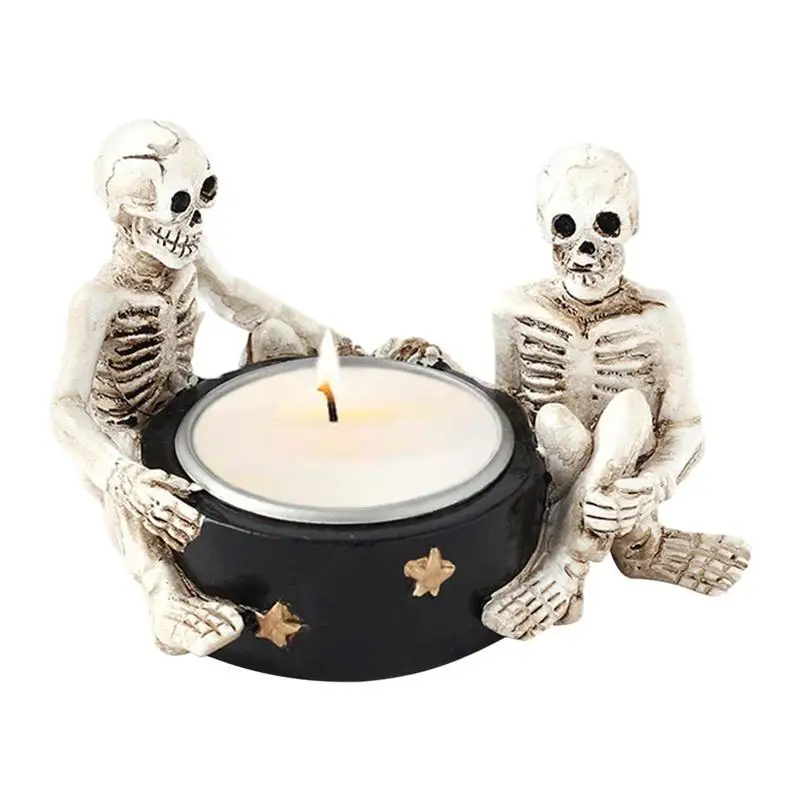 

Durable Resin Skull Candle Holder Spooky Vintage Skeleton Candlestick Tea Light Cup For Home Party Decoration