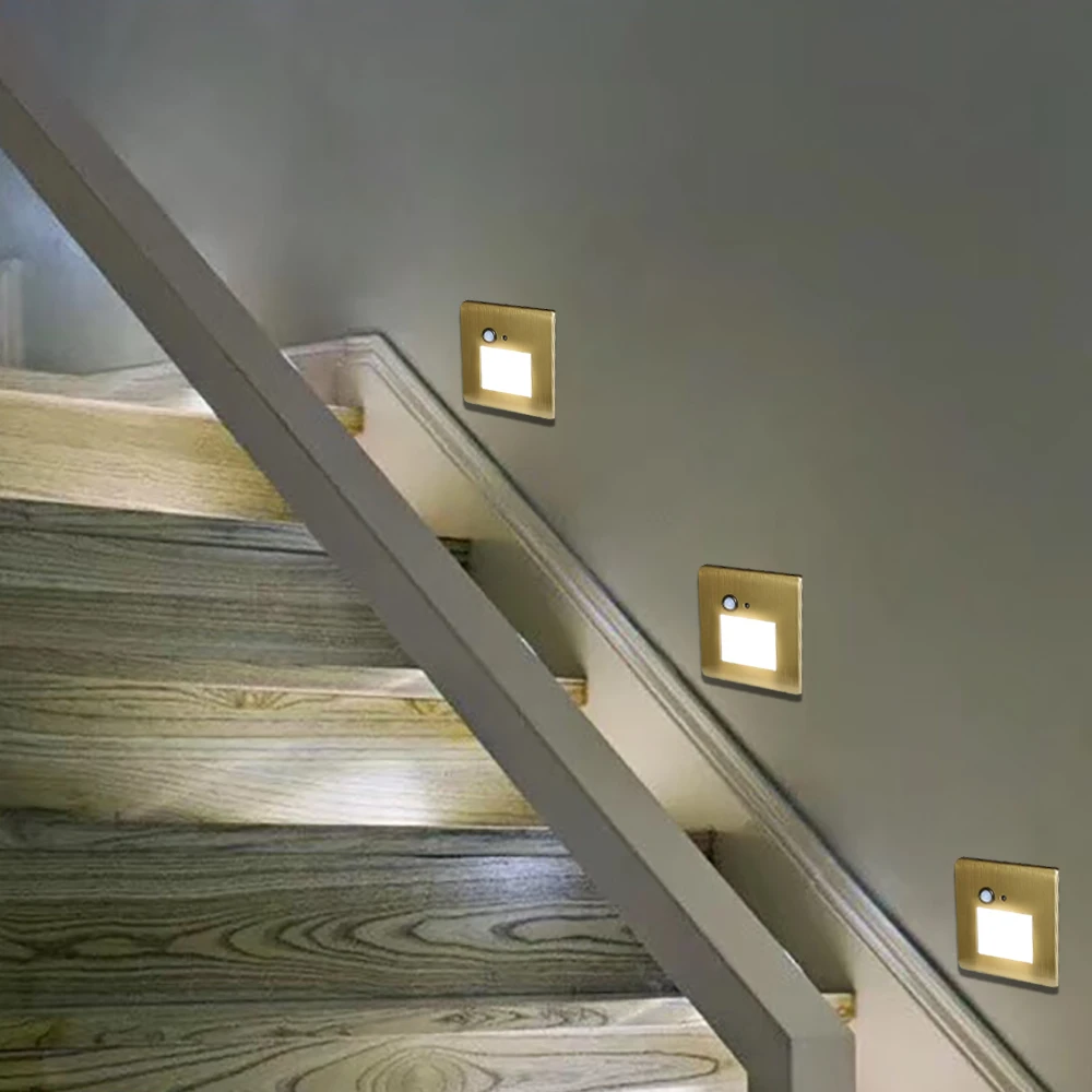 Wall Lamps Motion Sensor Footlight Wall Light Embedded Stair Light Nursery Night Light for Indoor Room Step Ladder Stairway