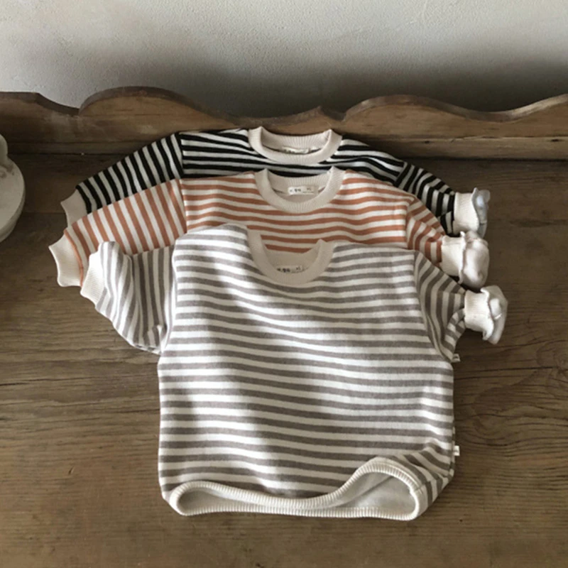 

Toddler Baby Boy Sweatshirt Spring Autumn Striped Patchwork Bottoming Shirt for Infant Cotton Casual Base Kids Girls Clothes
