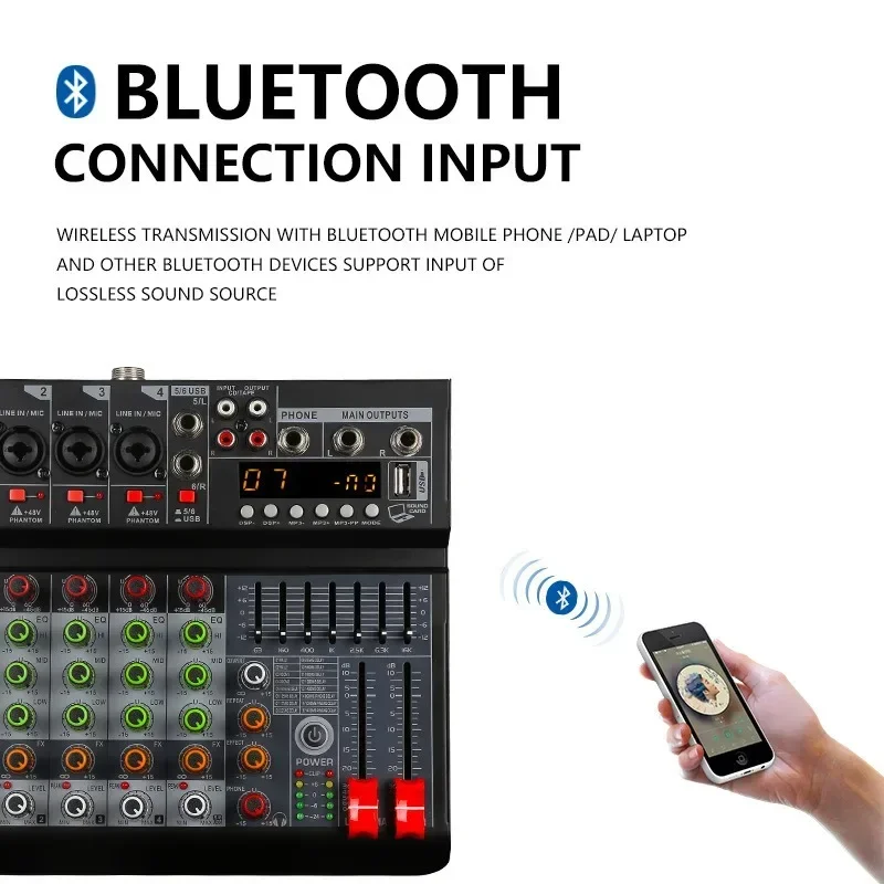 

6 Channel Studio Audio Mixer USB 2 Channel Stereo Input DJ Sound Controller for Karaoke Music Karaoke Interface Mixing Board PC