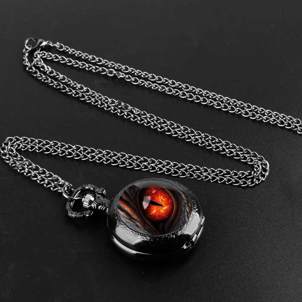 Exquisite Dragon Eye Glass Dome Quartz Pocket Watch Arabic Numeral Dial Vintage Men Women Necklace Pendant Creative Clock Gift