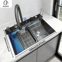 MultiFunction Waterfall Wash Vegetables Basin Stainless Steel Large Single Slot With Smart Digital Display Faucet Kitchen Sink 1