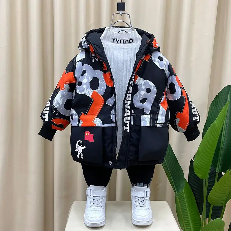 Boy's Thickened Cotton Padded Coat New Winter Clothes Baby Handsome Children's Fleece-Lined Warm Camouflage Coat