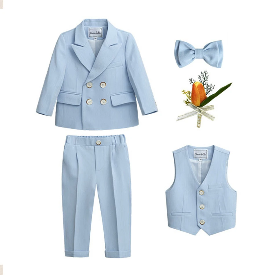 

Teen Costume Boy Gentlemen Birthday Clothes Kids Elegant Pageant Blazer Children Young Wedding Suit Formal Bowtie Outfits