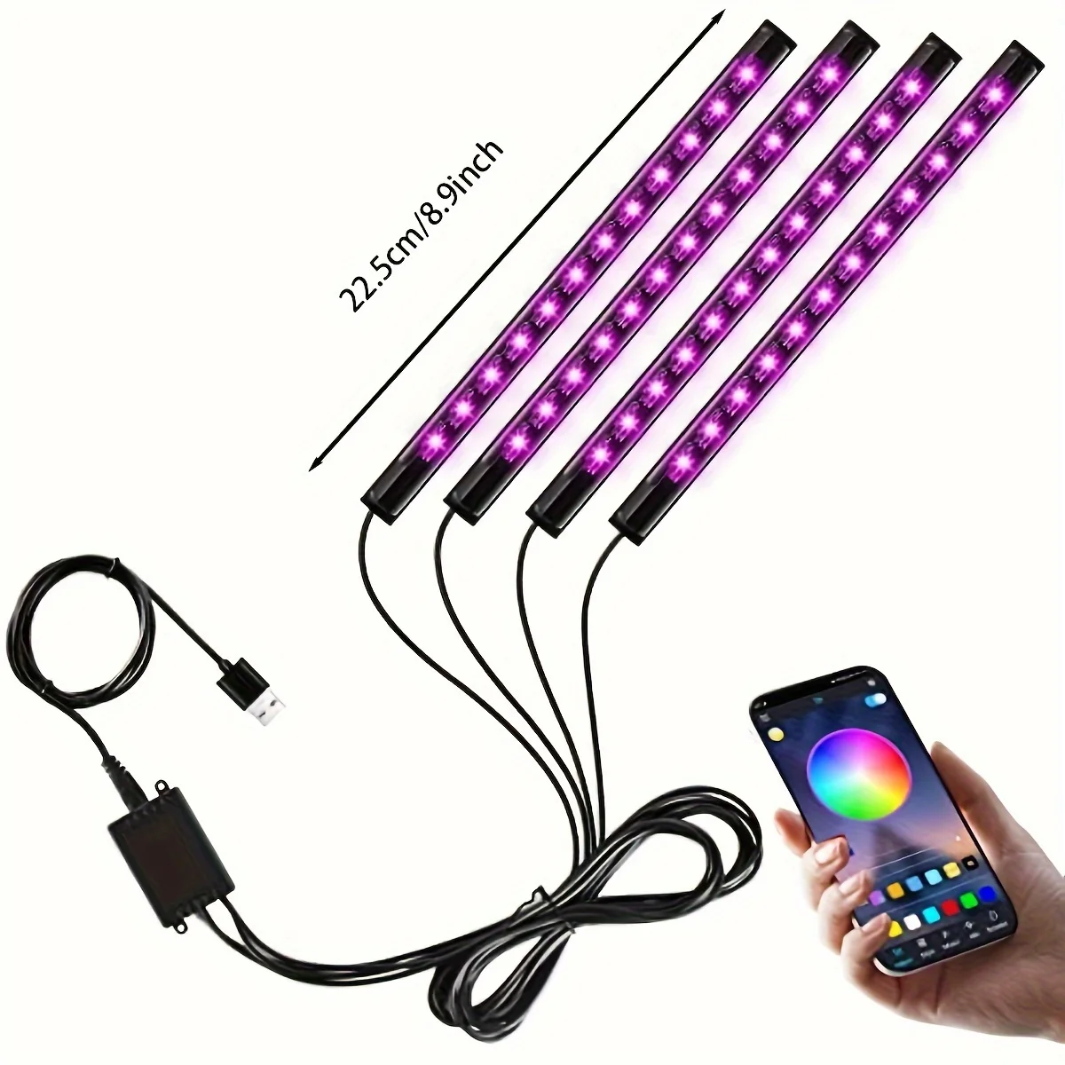 자동차 인테리어 LED 조명, 스마트 앱 리모컨 라이트 바, 음악 동기화 색상 변경 RGB 자동차 스트립 라이트, 48 LED 조명