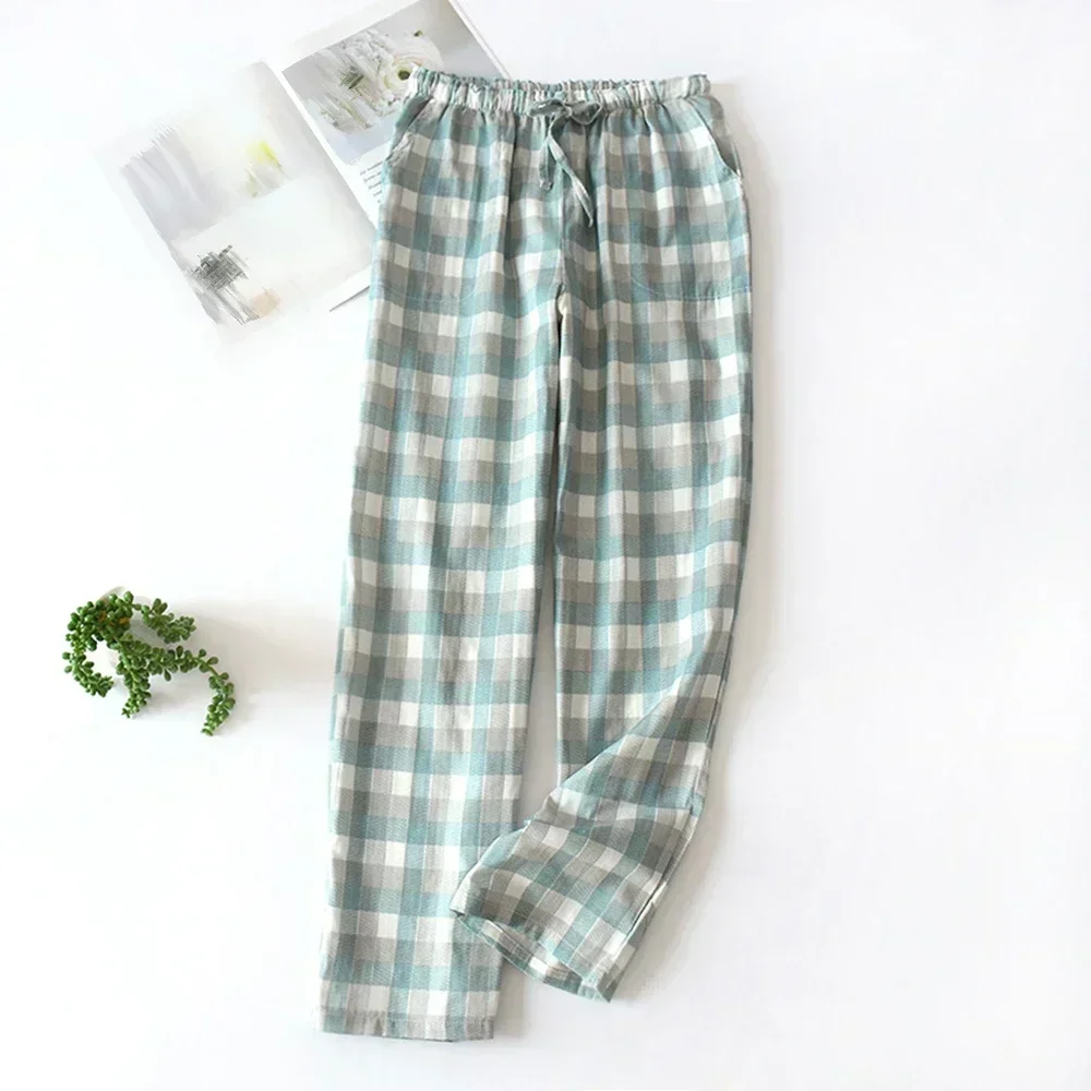 Trousers Pants Comfortable Sleepwear Soft Casual Cotton Elastic Waist Lace- Up Loose Mens Pajama Pant Pants Plaid