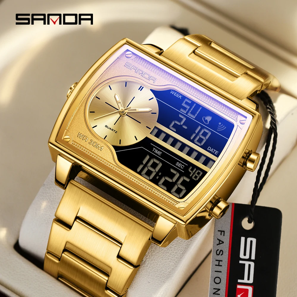 SANDA 6163 Fashion Trend Men's Quartz Watch Fashion Square Watch