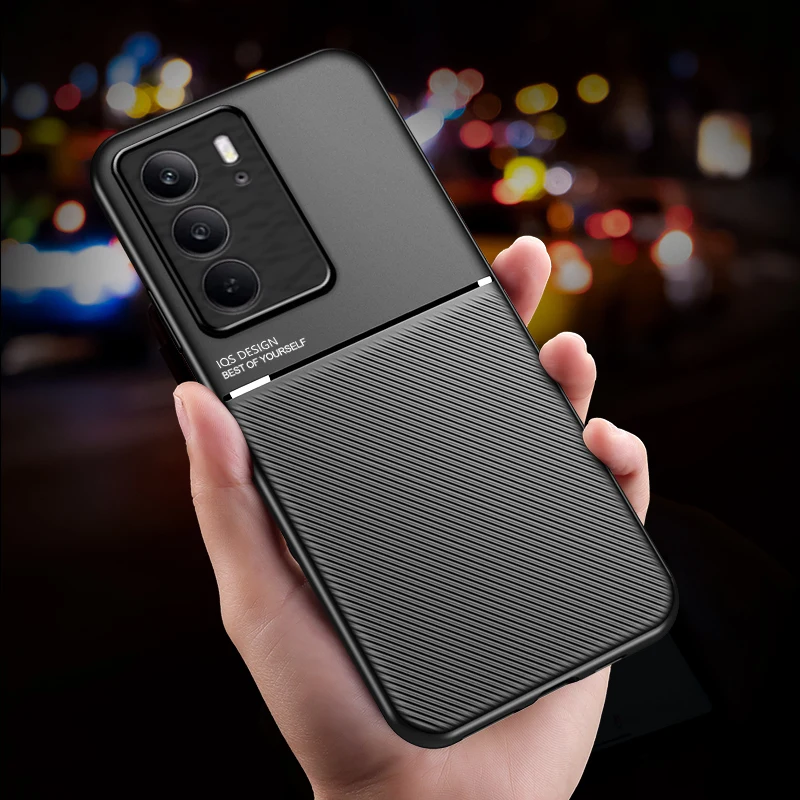 Shockproof Leather Phone Case with Magnetic Holder and Soft Frame